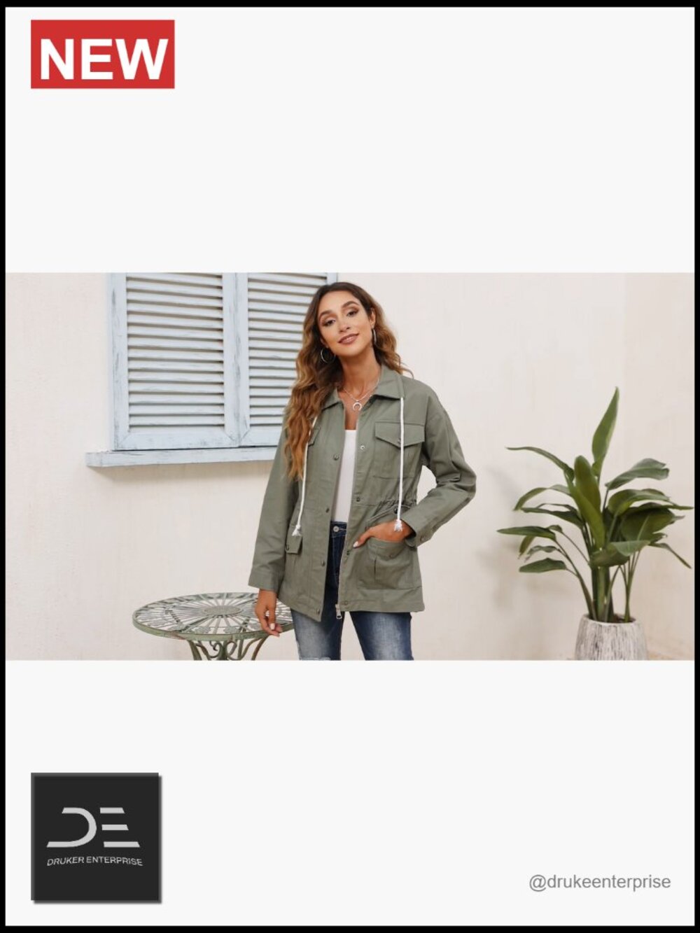 Lightweight Cotton Military Anorak Jacket Zip Up Snap Buttons Utility Coat With - Picture 4 of 5